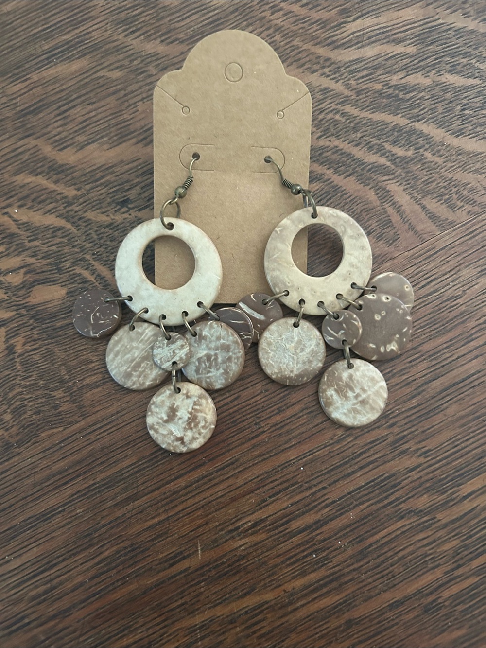 Boho Dangle Disc Earrings in Marbled Brown